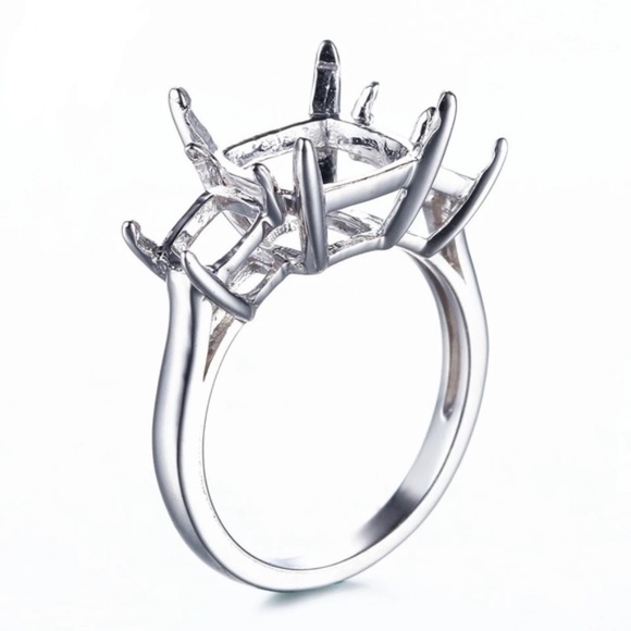 5.62-9.52Ct Three Stone Emerald Asscher White Sapphire Ring - Picture 10 of 15